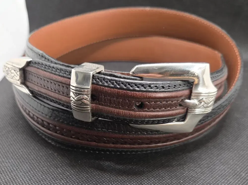 Brighton Onyx Belt 12200 Size 44 Pinon Hills Inlay Black w/ Brown Braided Accent